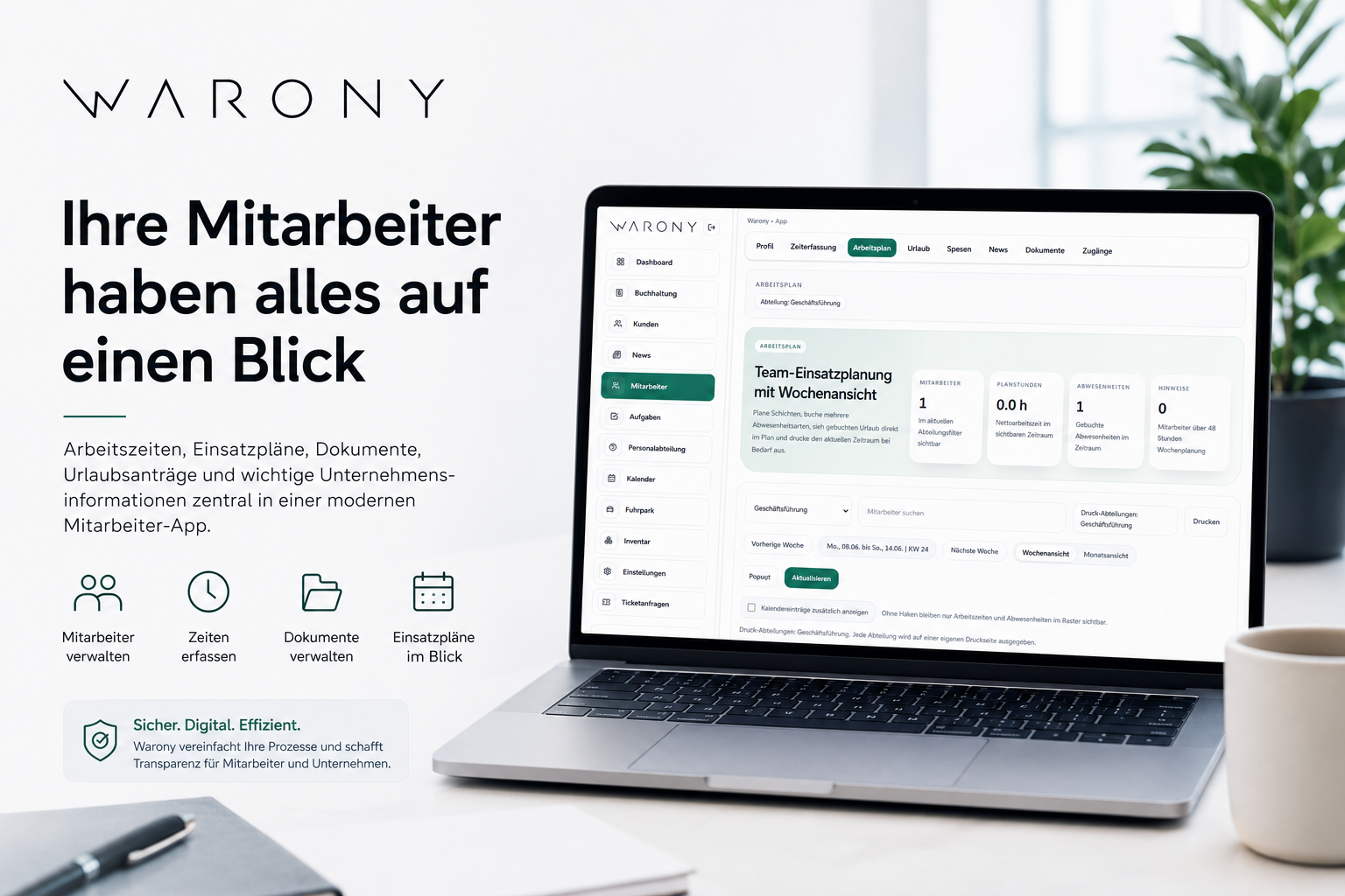 Warony Mitarbeiter-App – Alles auf einen Blick